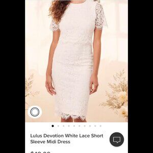 Lulu’s Devotion White Lace Short Sleeve Midi Dress